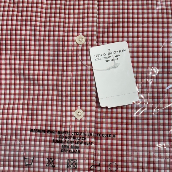 New Henry Jacobson, size Large, 100% cotton red checked woven sport shirt - Picture 2 of 4